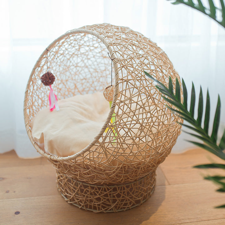 Runder Katzenkorb Aus Rattan Karnz