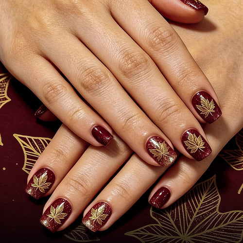 Künstlerisches mit Blättern verziertes Nageldesign Karnz