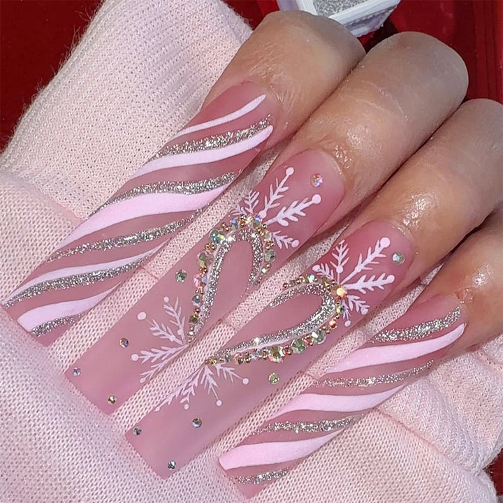 Dekoratives Press-On-Nagelkunst-Set mit elegantem Blumen- und Glitzermuster Karnz