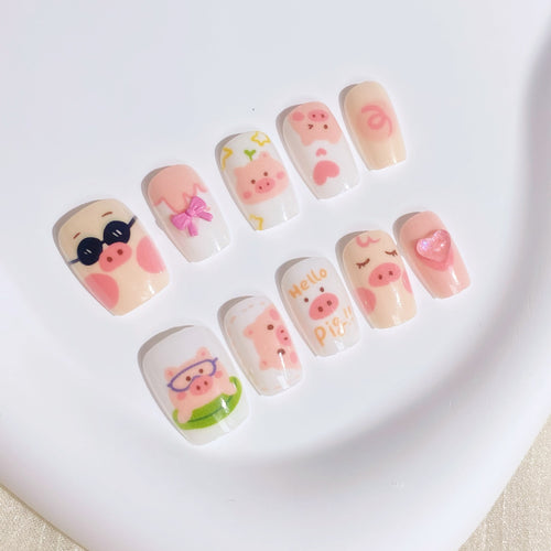 Verspieltes Schwein-Themen Press-On Nail Set