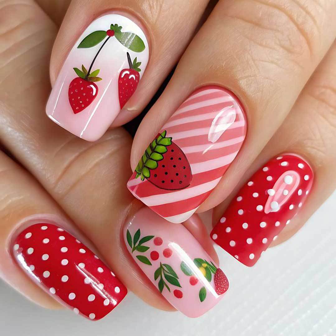 Künstlerisches Erdbeer-Nagelkunst-Design-Kit