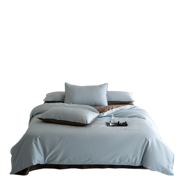 Wendbares Satin-Bettwäscheset mit feiner Ton-in-Ton-Stickerei