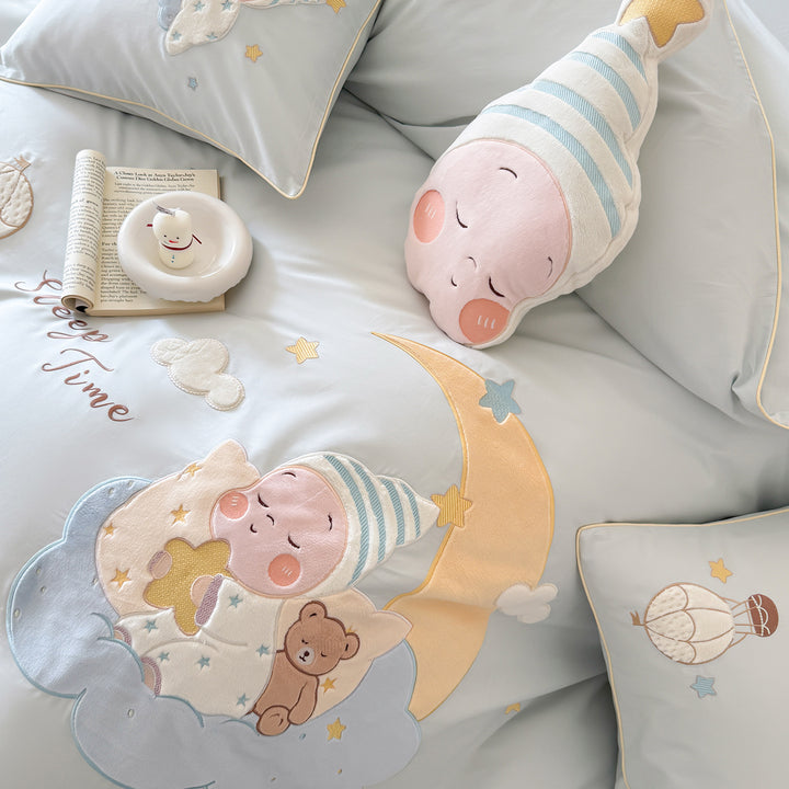 Kinder gestickter Baumwoll-Bettbezug-Bettwäsche-Set für das Kinderzimmer
