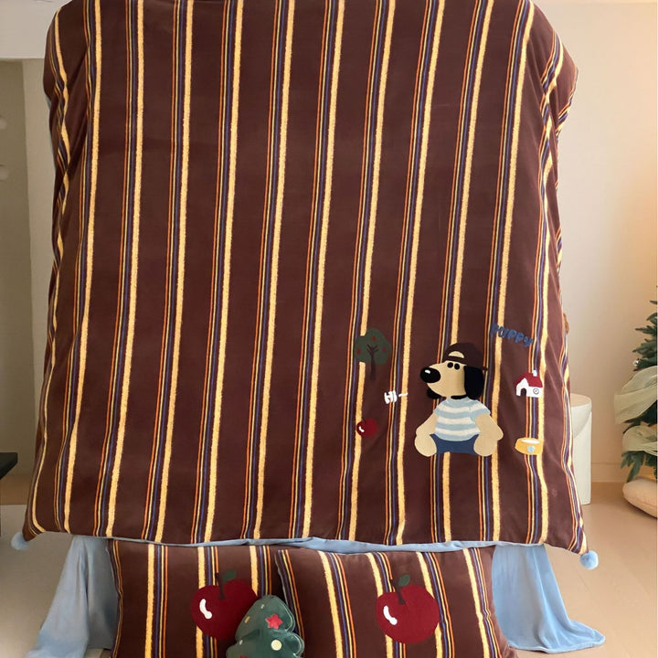 Kinder-Bettwäschegarnitur im Retrostreifenlook mit applizierten Motivpatches
