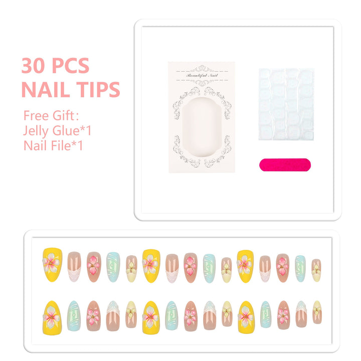 Blumenverzierte Press-On Nagelset