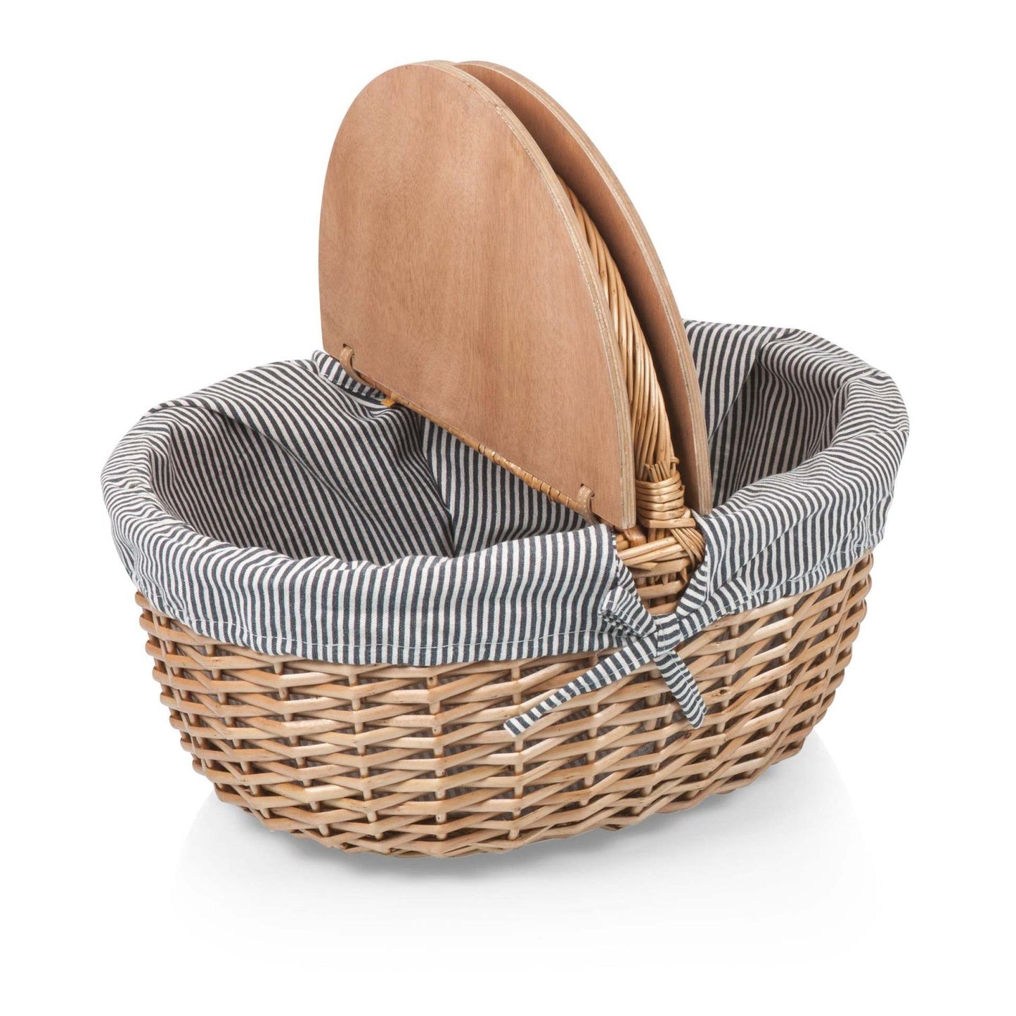 Damen Picknickkorb mit praktischem Holzdeckel und gestreiftem Innenfutter Karnz