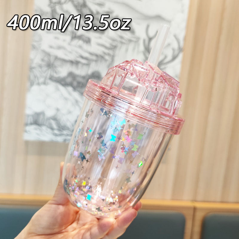 Damen Glitzernde Trinkbecher mit Strohhalm Karnz