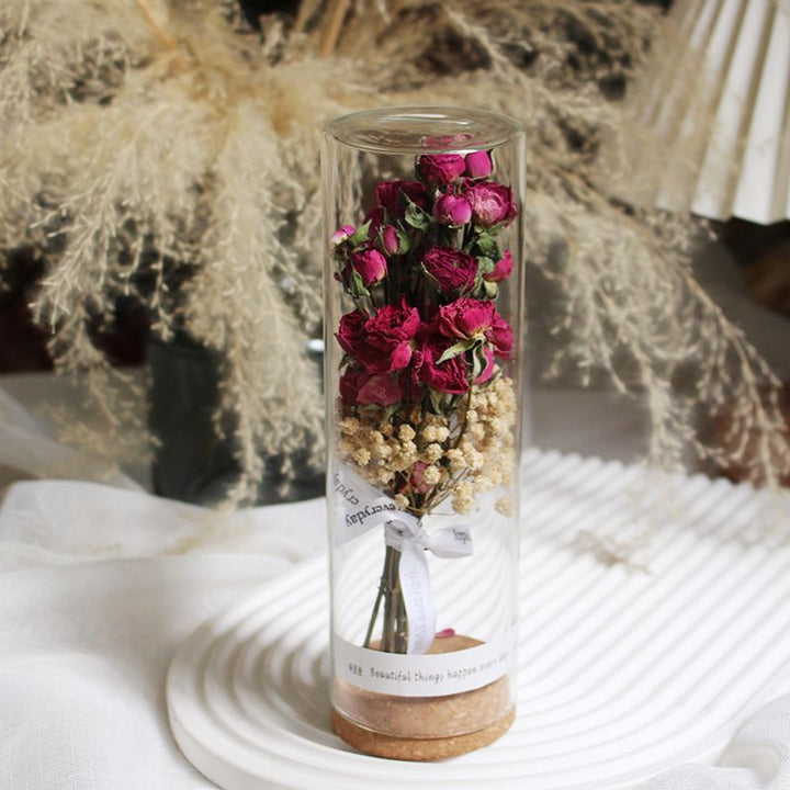 Konserviertes Blumendisplay im eleganten Glaskylinder