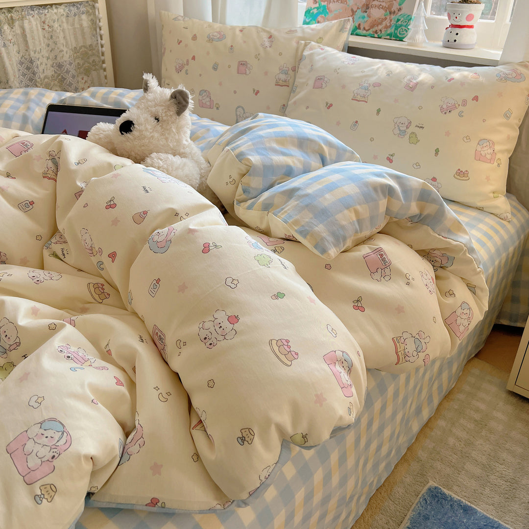 Cartoon Kitty Leopardenmuster Baumwoll Bettwäsche Set
