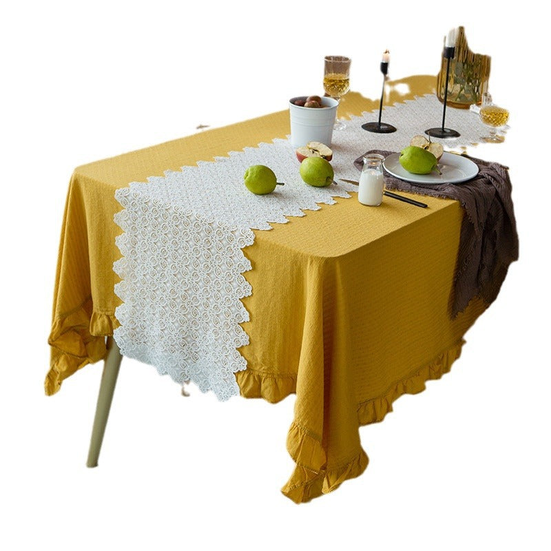 Leichte Baumwoll‑Gaze Tischdecke mit Volant und natürlicher Struktur Karnz