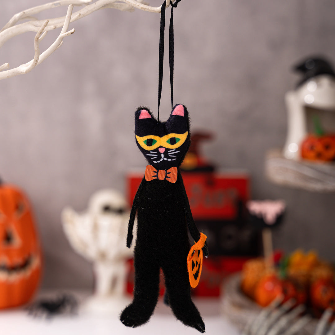 Halloween-Hängedekoration Plüschkürbis mit Tüllkragen und Bandaufhängung