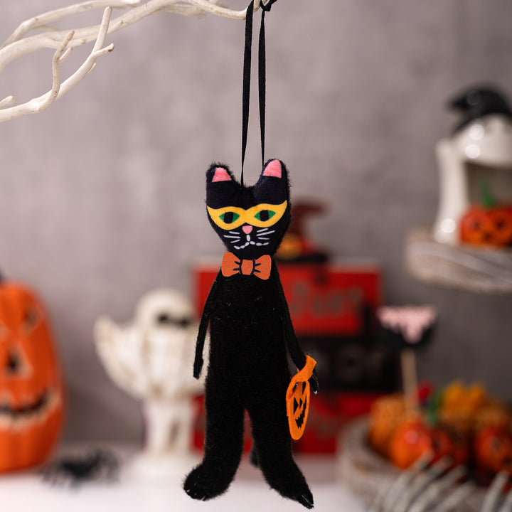 Halloween-Hängedekoration Plüschkürbis mit Tüllkragen und Bandaufhängung