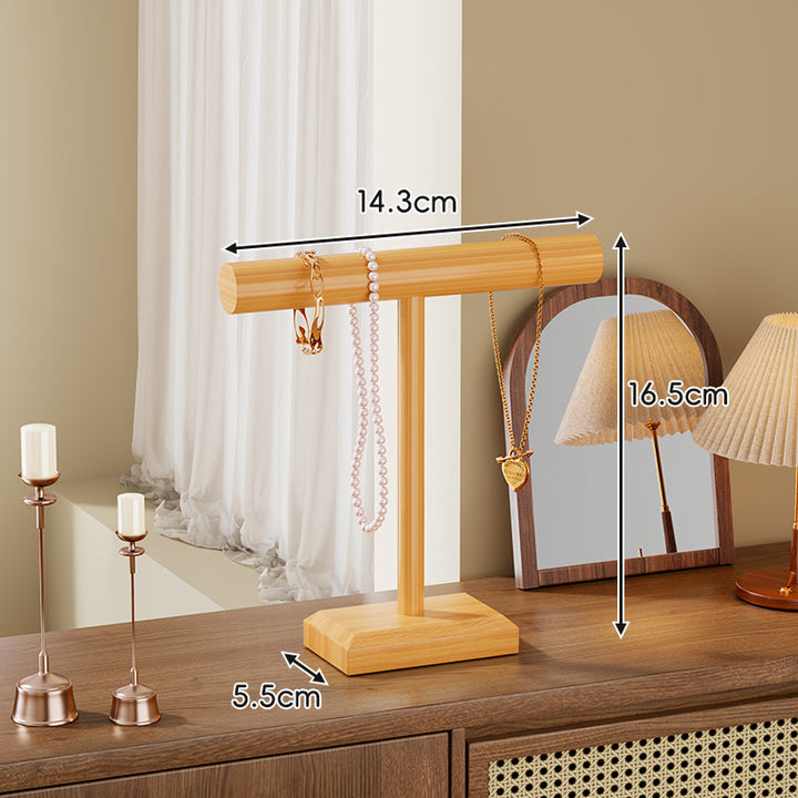 Holzständer für Halsketten und Armbänder mit T-Bar-Organizer und beschwertem Sockel