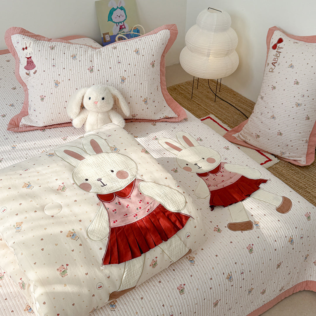 Gestepptes Bunny Applikation Komforter und Kissenbezug Set