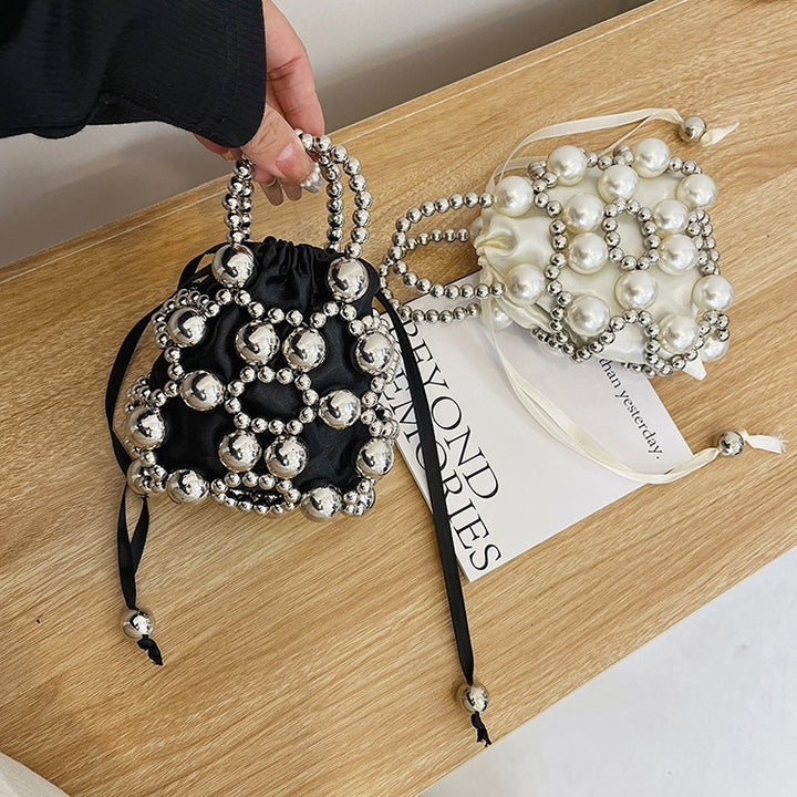 Dekorative perlenbesetzte Mini-Zugbeutel-Handtasche