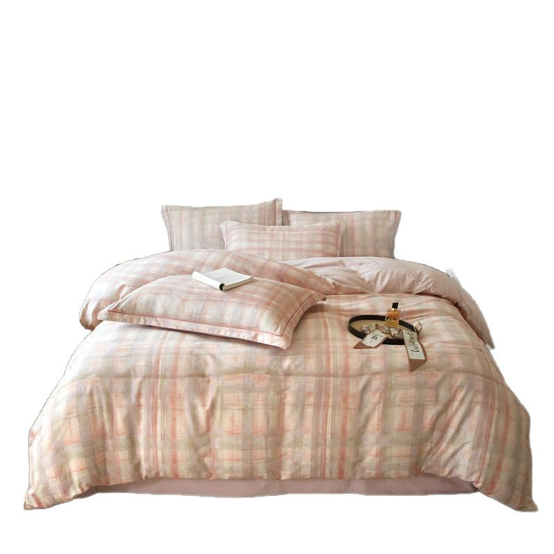 Reversible Brushed Cotton Duvet Cover Set with Pine Tree Embroidery