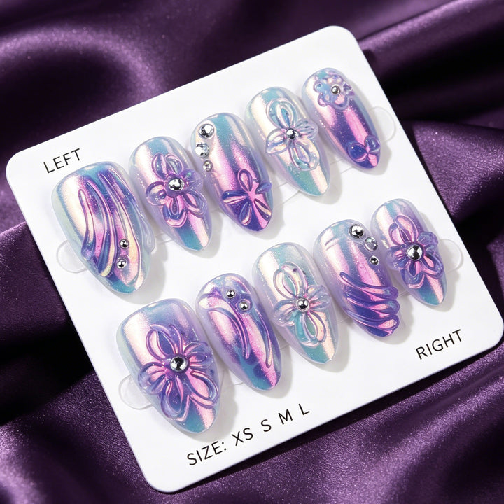 Iridescent Floral Press-On Nagelkunst Set