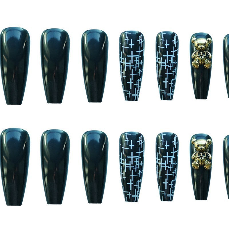 Künstlerisches Stiletto Press-On Nail Set Mit Gold-Akzenten