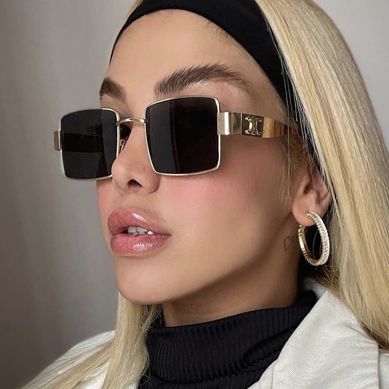 Damen modische rechteckige Sonnenbrille mit hochwertigem Metallrahmen und polarisierenden Gläsern Karnz