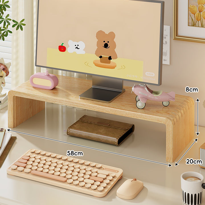 Breite Massivholz Gebogener Desktop Monitorständer mit Unterregalablage