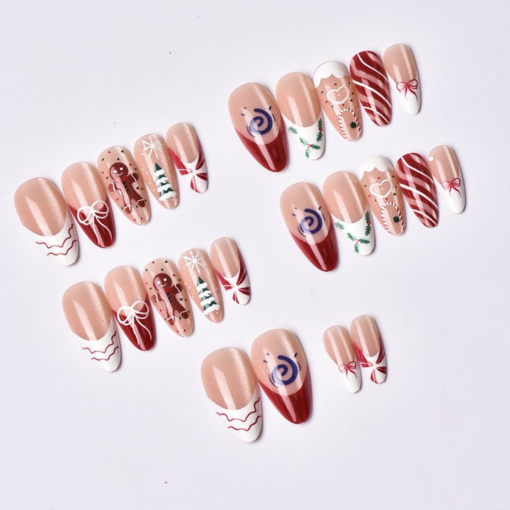 Weihnachtskunstnagelset mit festlichen Lebkuchen- und Weihnachtsbaum-Motiven Karnz