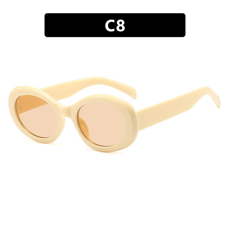 Damen modische Sonnenbrille im originellen Ovaldesign mit transparentem Rahmen und UV-Schutz Karnz