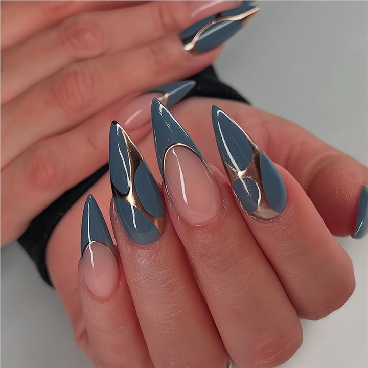 Stiletto Press-On Nagelkunstverlängerungen mit geometrischem Design Karnz