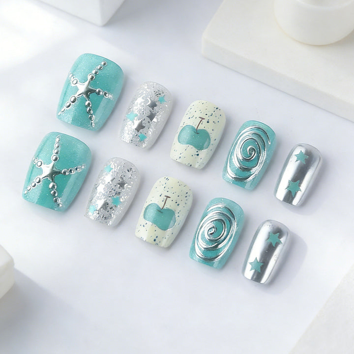 Ozean-inspiriertes Press-On Nagel Set Karnz