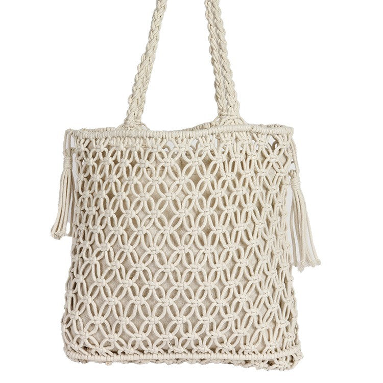 Damen Makramee Strandtasche mit eleganten Fransen Karnz