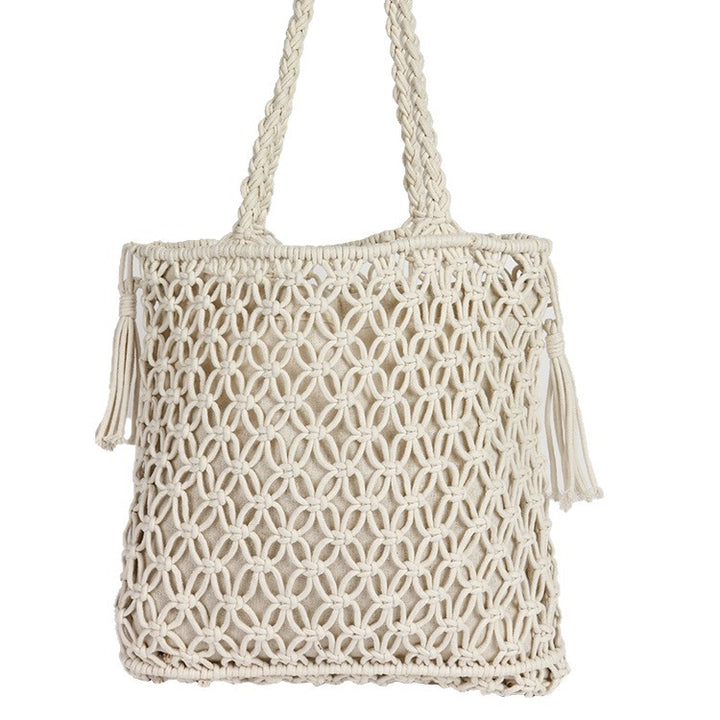 Damen Makramee Strandtasche mit eleganten Fransen Karnz
