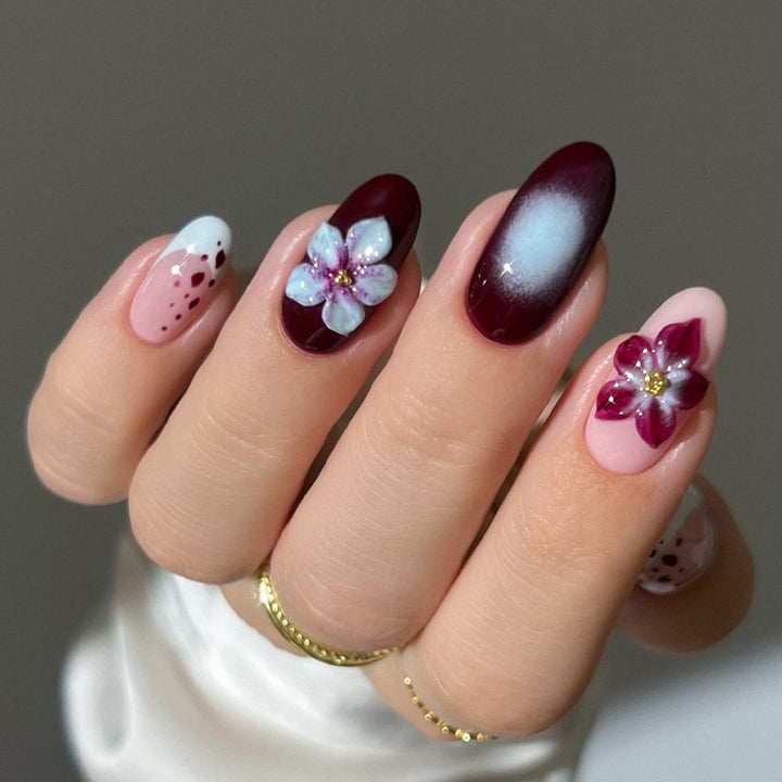 Künstlerische florale Acryl-Nagelverlängerungen Karnz