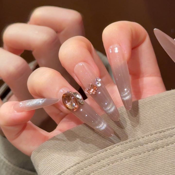 Elegante Stiletto Press-On Nägel mit Strass Karnz