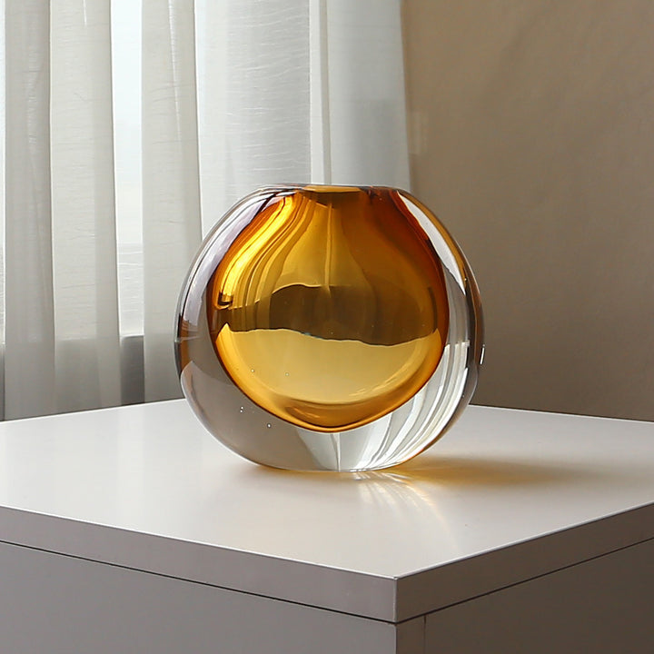 Handgefertigte solide Glas-Bud-Vase mit skulpturalem Hohlkern Karnz