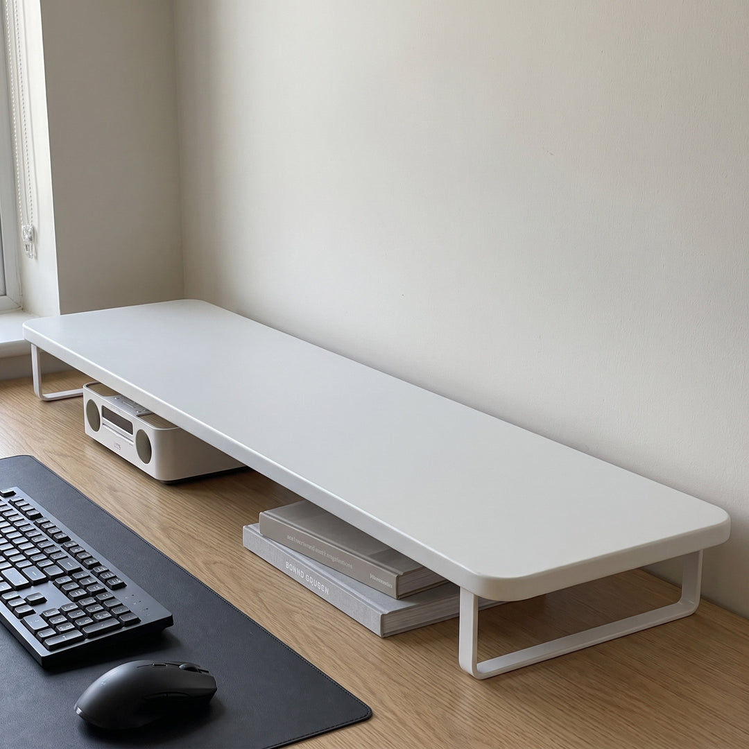 Massivholz-Monitorständer mit minimalistischem U-Rahmen aus Metallbeinen