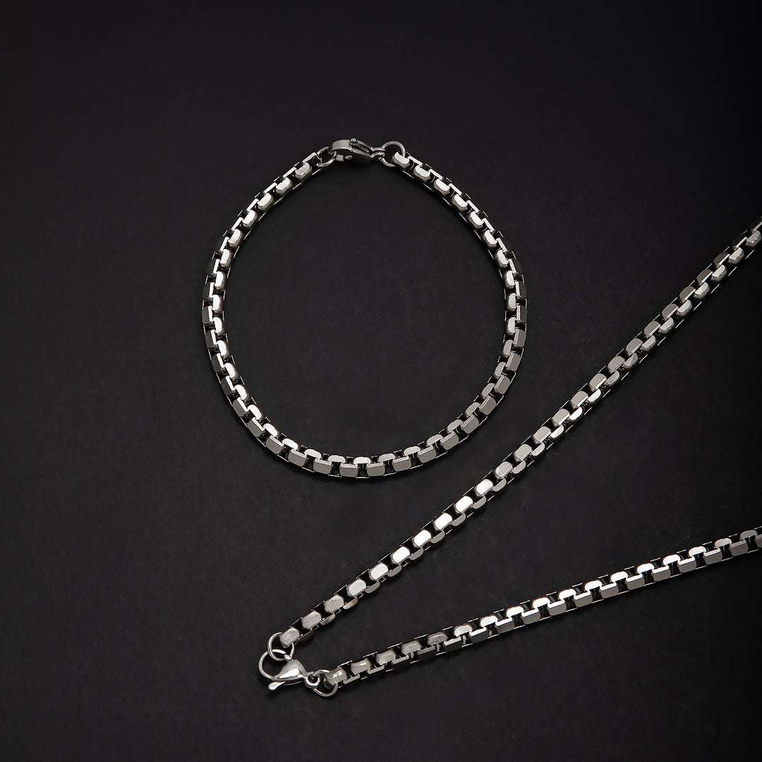 Edelstahl Ketten-Halskette und Armband Set Karnz
