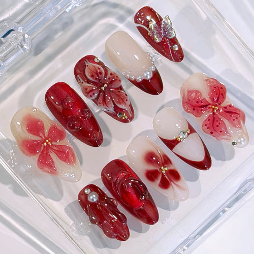 Florale Kunst Press-On Nagelset Karnz