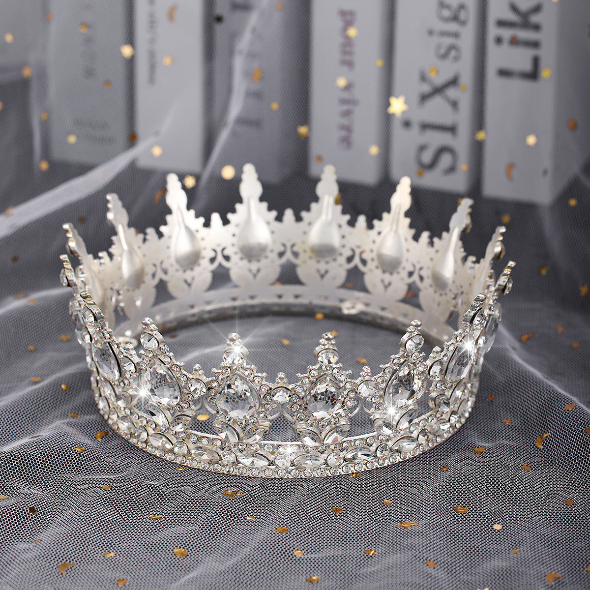 Damen Luxuriöse festliche Krone mit strahlenden Schmucksteinen Karnz