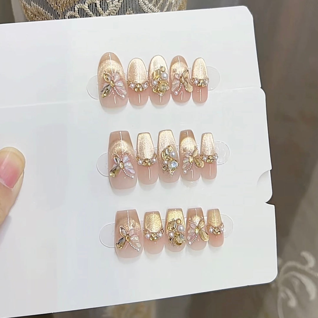Elegantes 3D-Blumen Press-On-Nagelkunst-Set Karnz