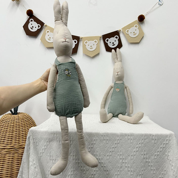 Oversized Leinen-Mischung Langbeiniger Bunny Puppe mit besticktem Musselin Overall