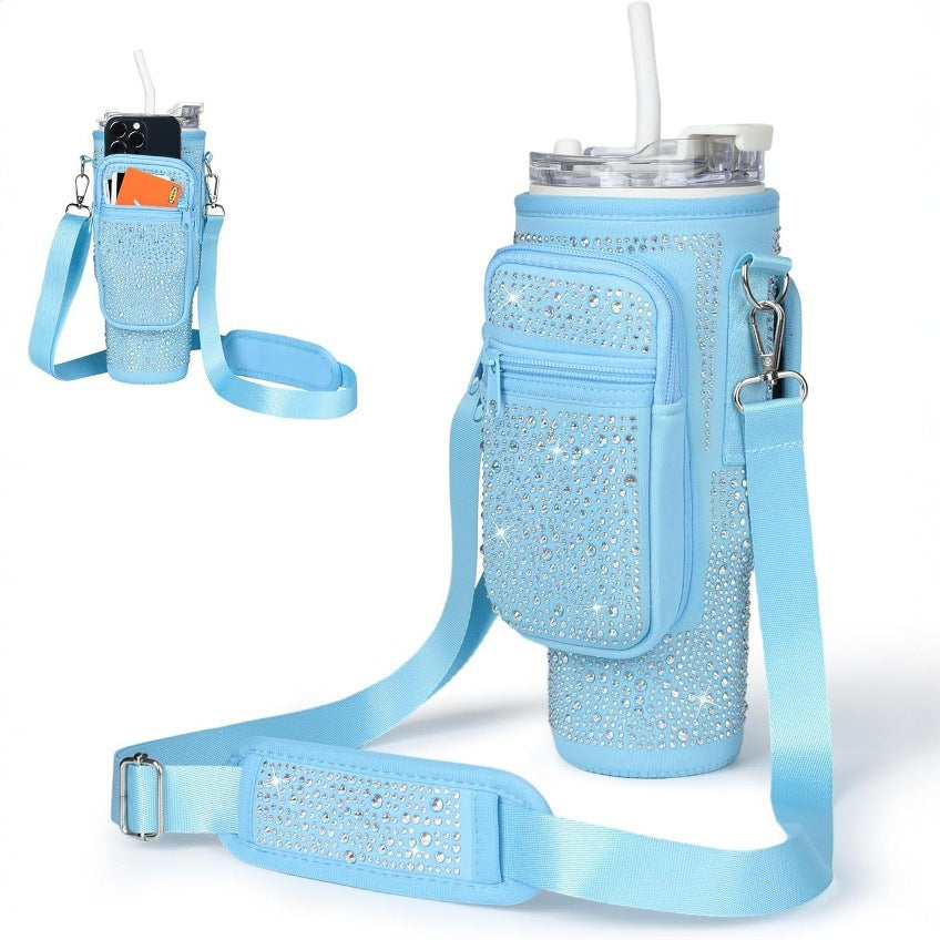 Damen trendige und glitzernde Trinkflasche mit Umhängetasche Karnz
