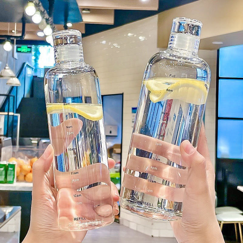 Damen transparente Motiv-Trinkflasche mit Zeitmarkierungen Karnz