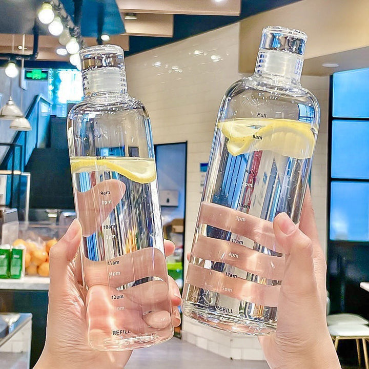 Damen transparente Motiv-Trinkflasche mit Zeitmarkierungen Karnz