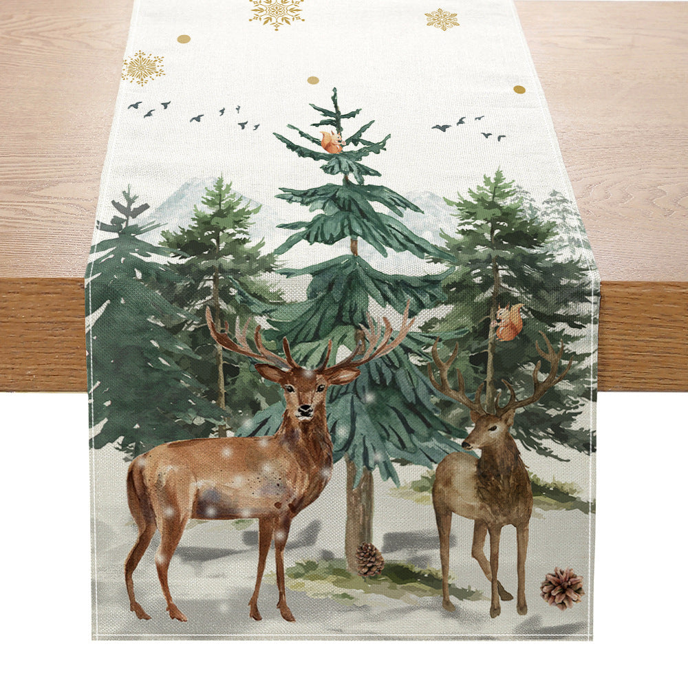 Festlicher Buffalo-Check Baumwoll-Leinen Tischläufer mit fröhlichem Weihnachts-Kieferndesign