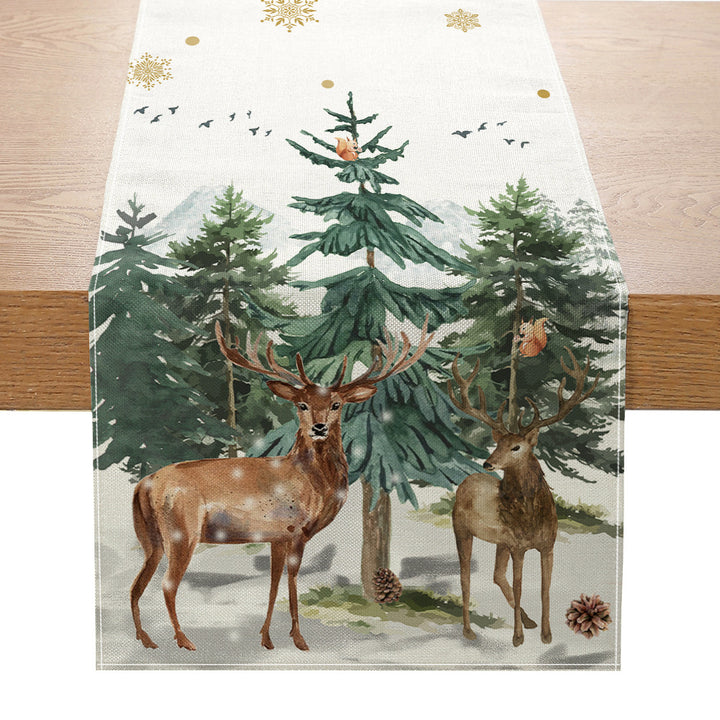 Festlicher Buffalo-Check Baumwoll-Leinen Tischläufer mit fröhlichem Weihnachts-Kieferndesign