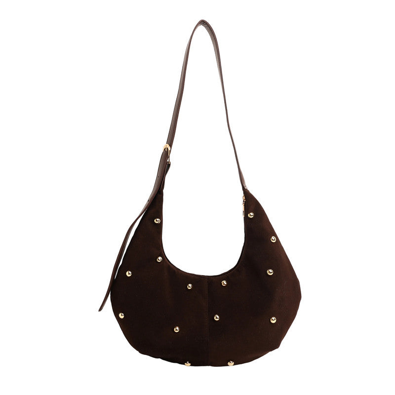Texturiertes Wildleder Hobo Bag mit dekorativen Nieten Karnz