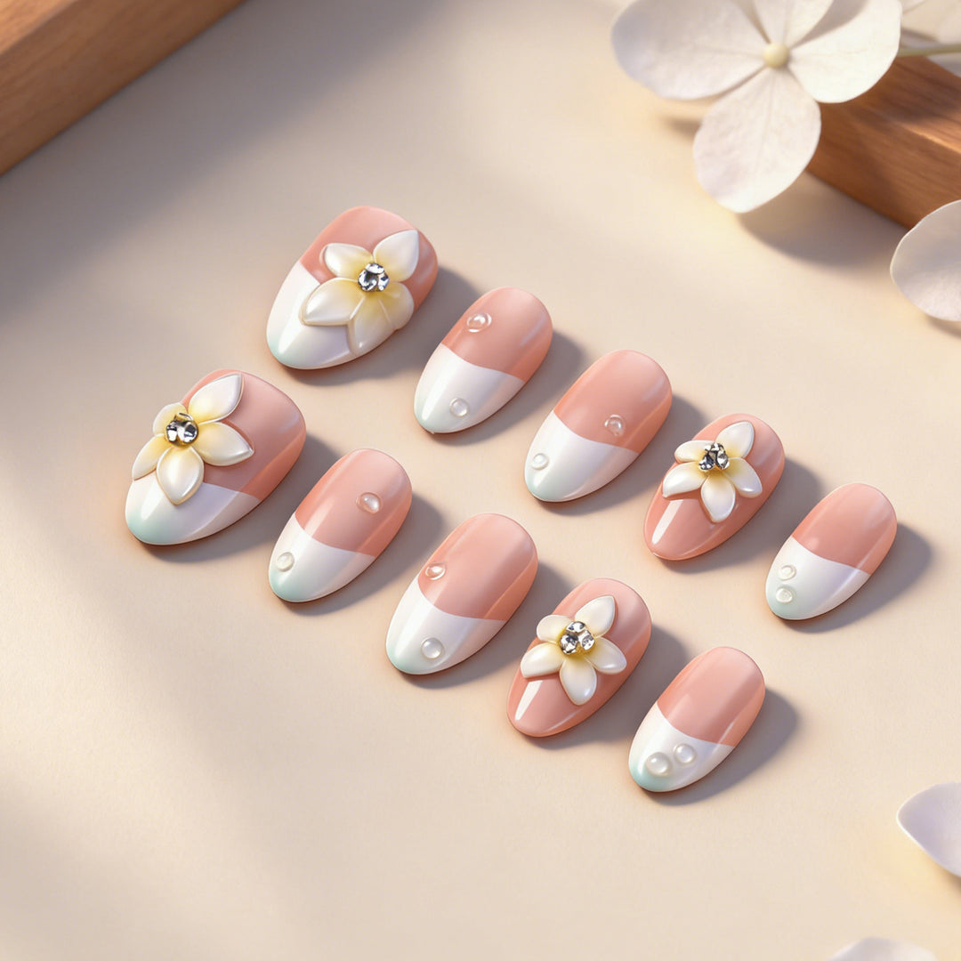 Elegantes Blumenakzent Press-On Nagelset