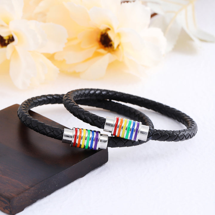 Leder Geflochtener Armband mit Bunter Akzent Karnz