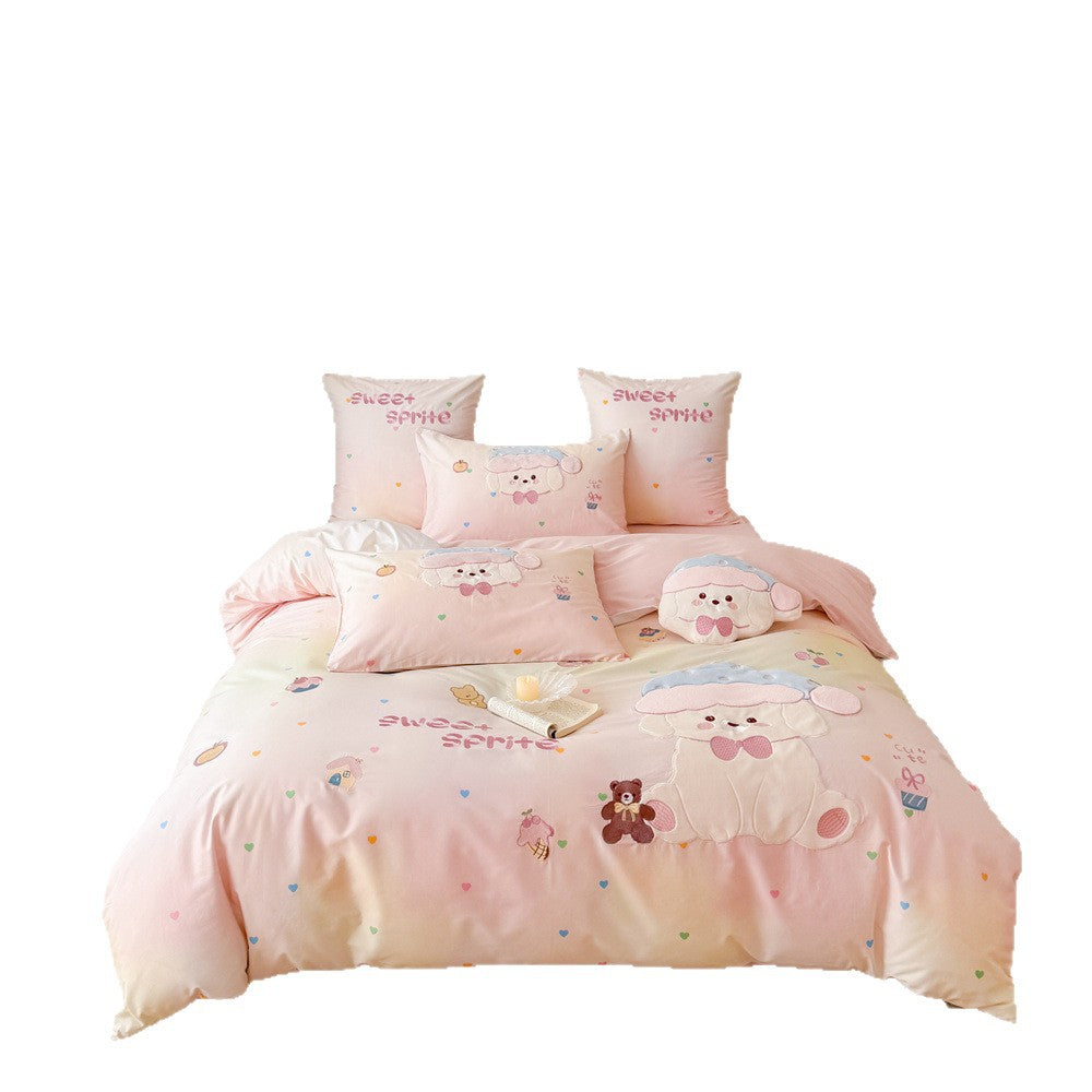 Kinderbettwäsche-Garnitur mit applizierten Schaf- und Teddydetails