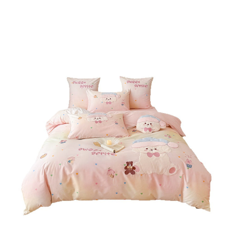 Kinderbettwäsche-Garnitur mit applizierten Schaf- und Teddydetails