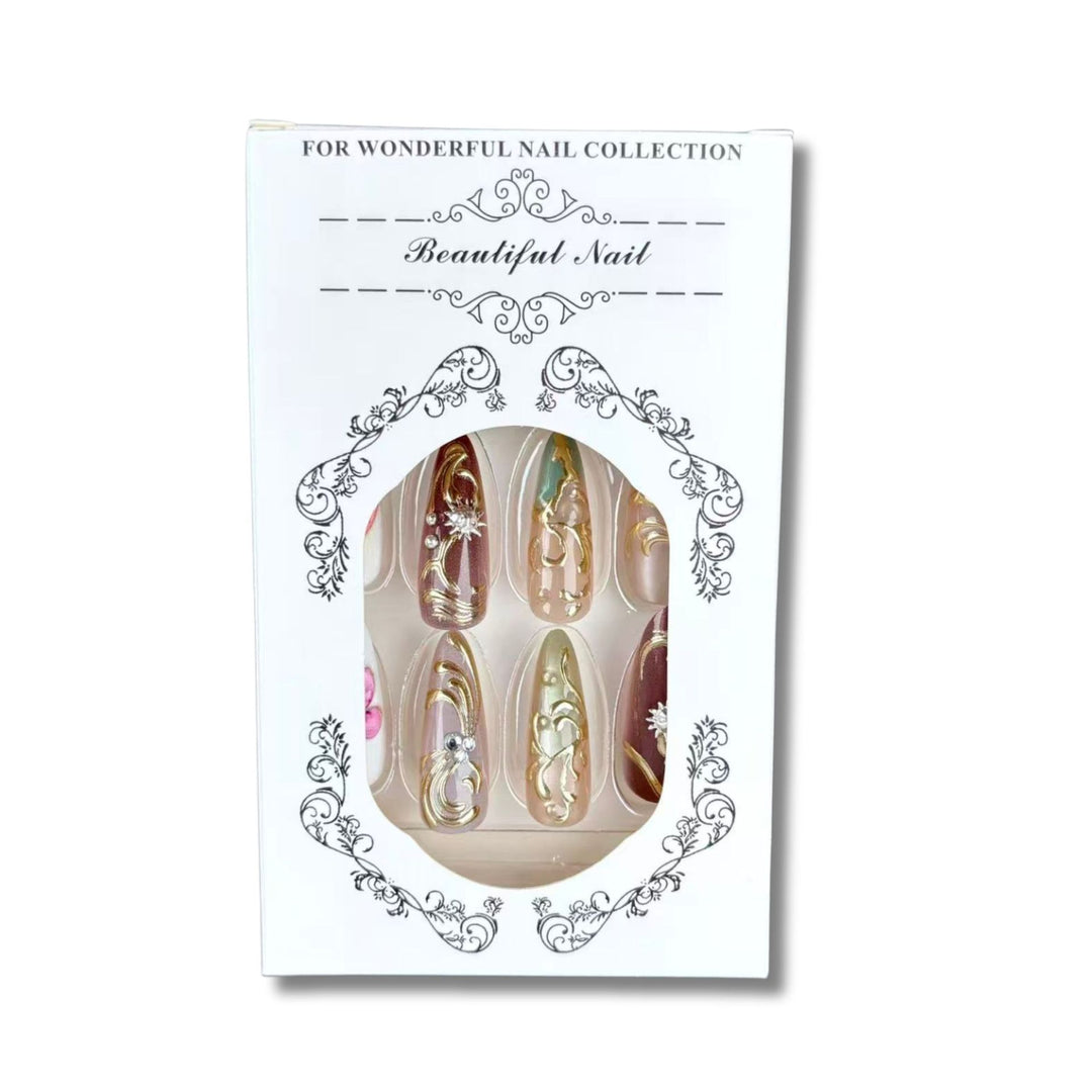 Elegantes Druck-Nagelset im Blumen-Design